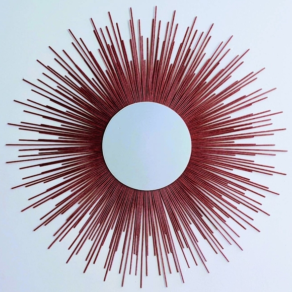 Glamorous 35” RED Sunburst Mirror Decorative Wall Mirror - Picture 2 of 4